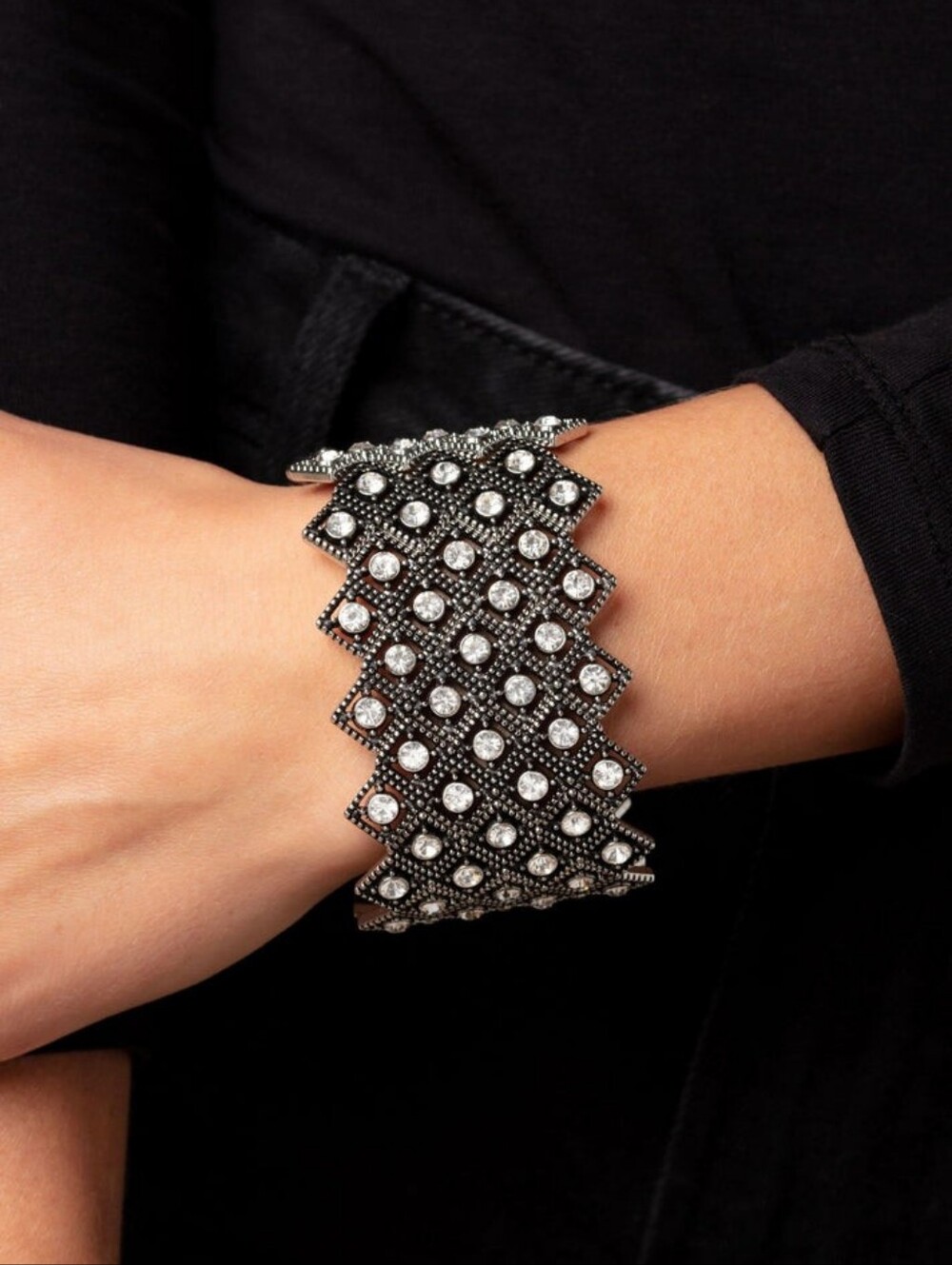 Black Crystal-Embellished  Paparazzi Statement Bracelet
